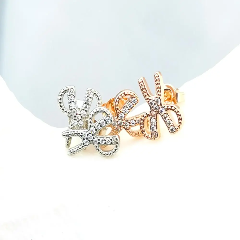 

Gold plated 925 sterling silver jewelry CZ zircon scissors earrings, Picture