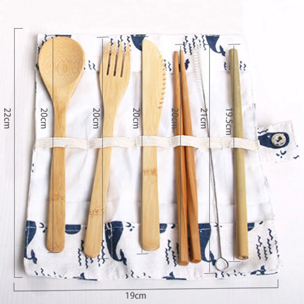 Eco Friendly Bamboo Eating Utensils Reusable Travel Cutlery Set In