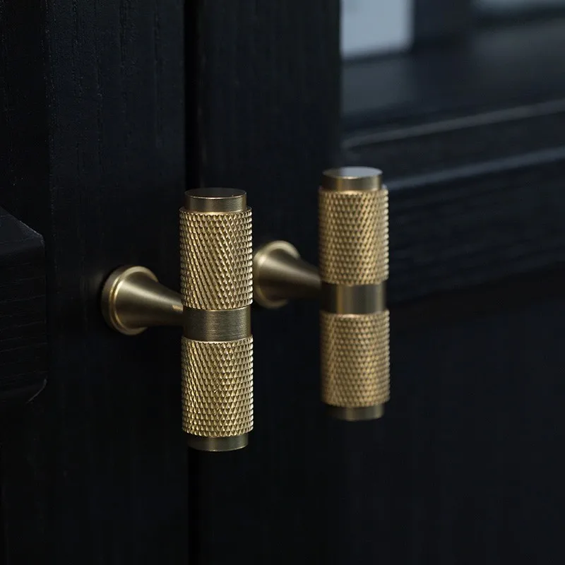New Product Tshaped Brass Knurled Handle Door Pull Handle Homedeco