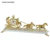 Royal luxury home decoration 24K gold all-copper platform pendant handmade marble art horse pulling car exquisite table trading