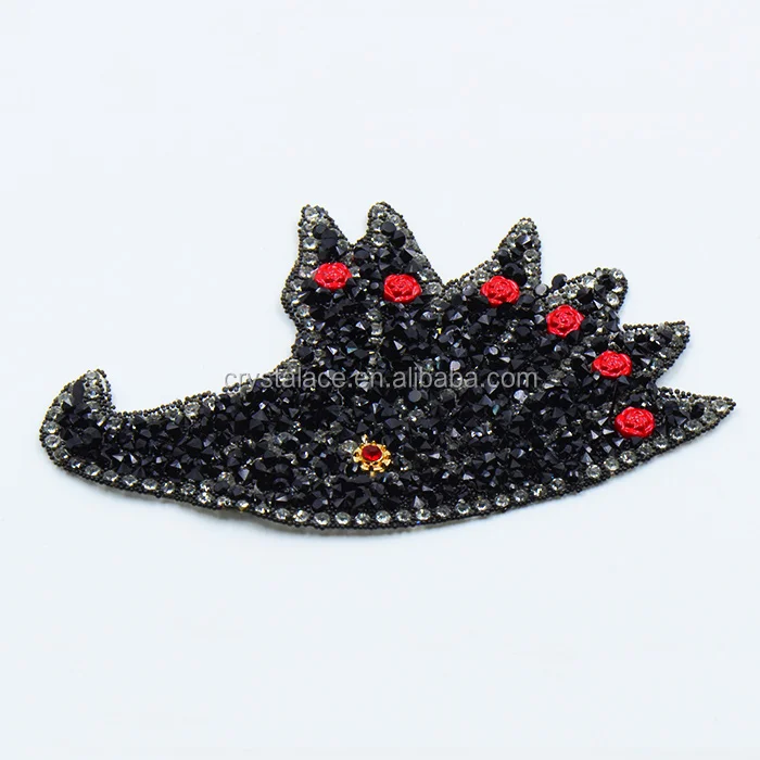 Custom made crystal rock beads iron on hot fix rhinestone patch for jeans