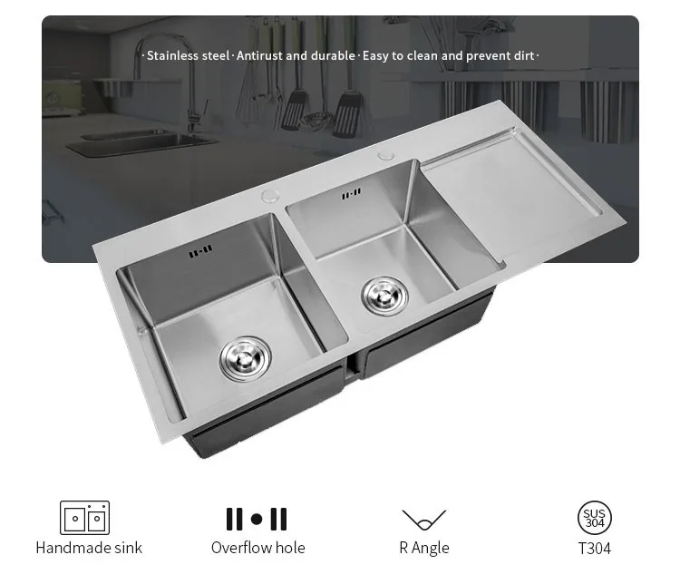 Sri Lanka Double Bowl Stainless Steel Kitchen Sink With Wash Board