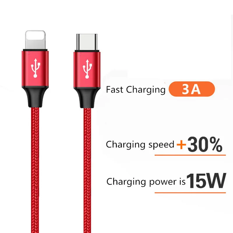 Popular products 2019 3A PD USB-C Fast Charger Cable for Lightning to Type C Nylon Braided Data Cable for iphone 8 X Xr