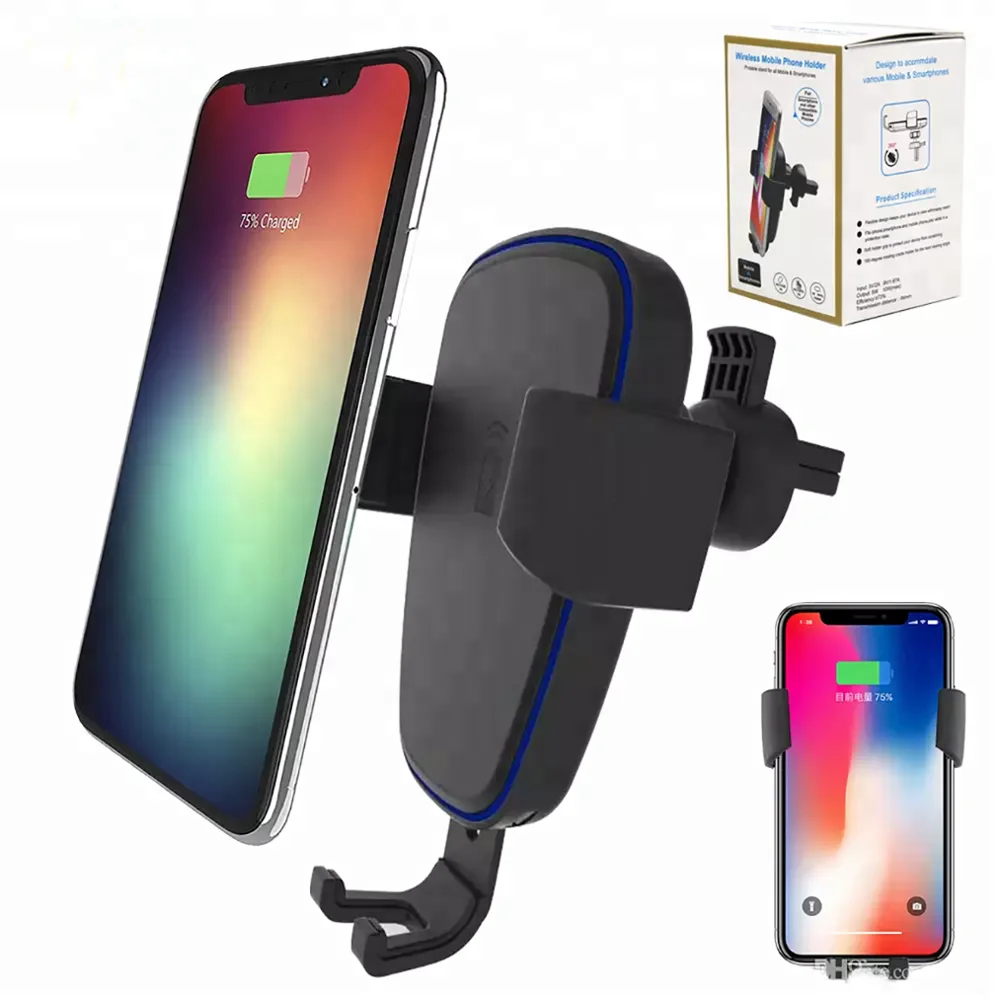 

qi wireless charger 10W gravity car mount phone air vent holder wireless fast car charger for iphone 8 X Samsung S7 S8 note8, Black
