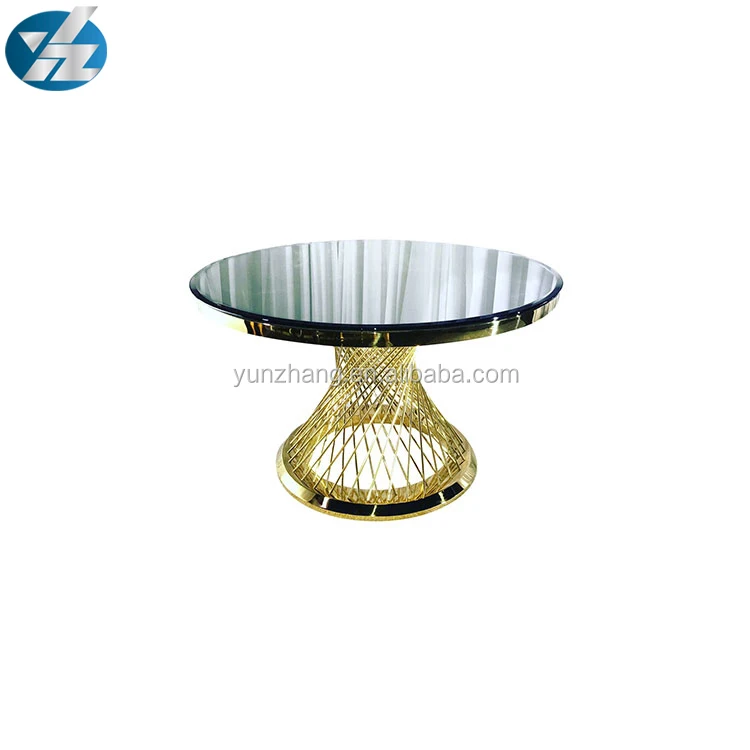 
Hotel Gold Stainless Steel Mirror Glass Top Wedding Dining Table 
