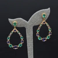 

latest luxury multi color diamond water drop big round earrings