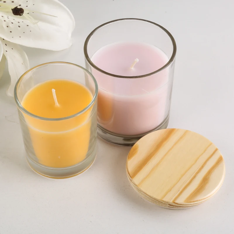 Custom Scented Candle In Frosted Glass Jar With Bamboo Cover Lid Luxury