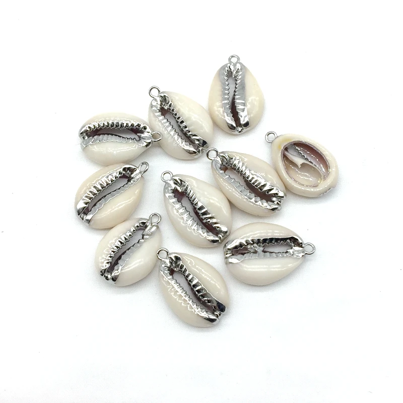 

Hot Sell New Models Natural Cowrie Sea Shell Beads Loose Slices Charm with Hanger Silver Gold Coating For DIY Jewelry Making, Gold, silver