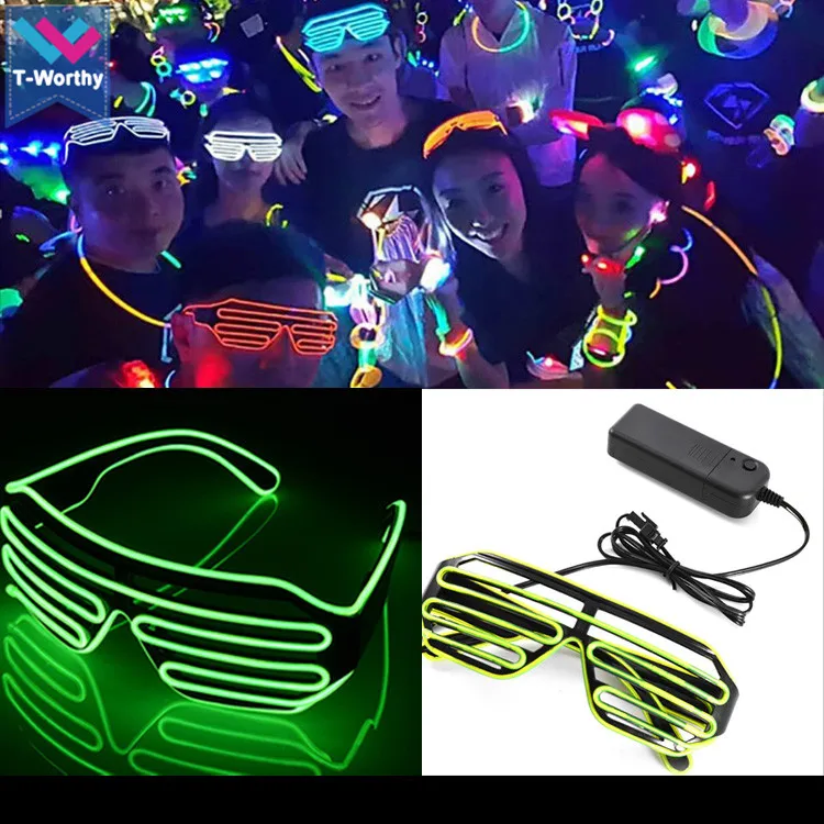 Wholesale Price El Wire Party Sunglasses Colorful LED Lighting Shutter  Glasses Flashing Led Luminous Stage DJ Props 10Pcs/Lot