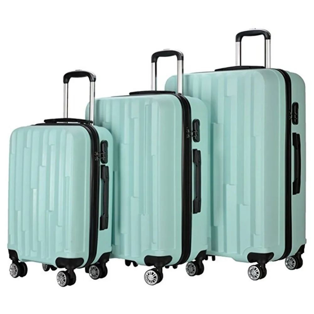 3 Pieces Spinner Wheels Luggage Sets Rolling Trolley Bag Hardside ...