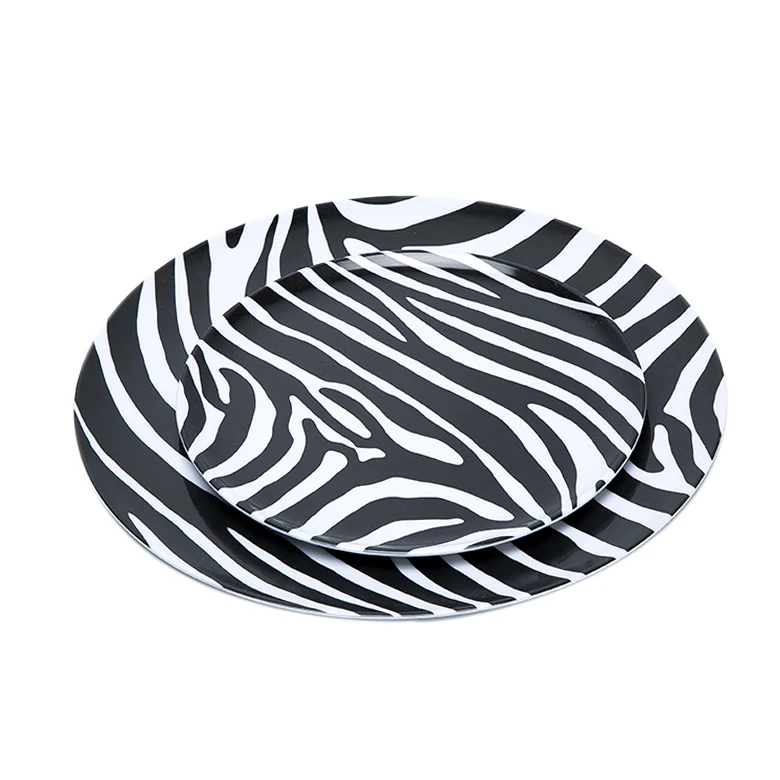 High Quality Oem Wholesale Zebra Pattern Plastic Plate Charger Round