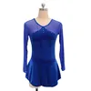 Blue velvet fabric skating costume figure skating costume long-sleeved girl's lady's skate skirtAdult lady's ice skating costume