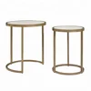 Living Room Tubular Iron Steel Metal Brass Finish Nesting Sets Coffee Table With Marble Top