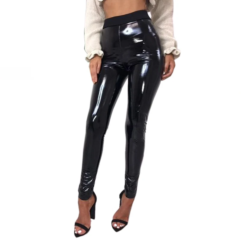 

Fashion Sexy PU Leather Pants Spring High Waist Trousers Bottom Casual Black Elastic Female Skinny Pants Trousers