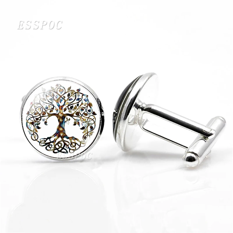 

Tree of life Cufflinks with Silver Plated Glass Cabochon Cuff Nails Life Tree Pattern Novelty Cuff Links for Men Wedding