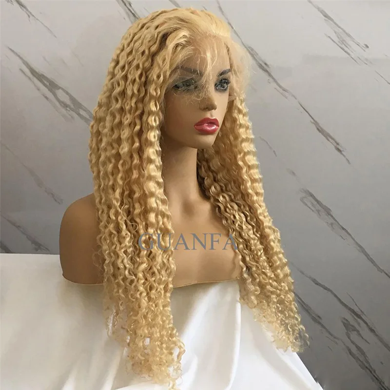 

blonde color 613# 150% density virgin hair curly bleached knots natural hairline full lace wig with baby hair
