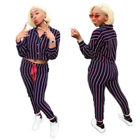

Crop Top Long Pants Two Piece Striped Set Women Clothes For 2018