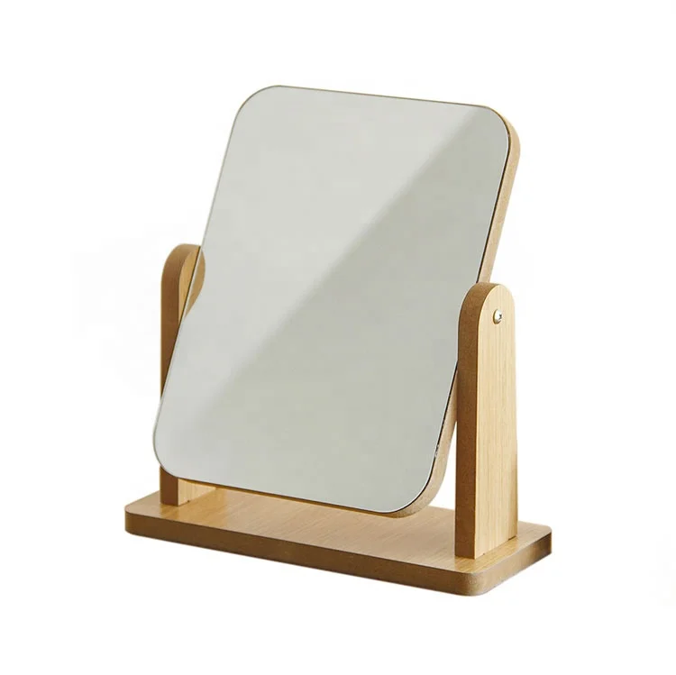 

Solid Wood Mirror Portable Square One Side Desktop Makeup Mirror With logo, Gold