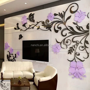3d Acrylic Creative Flower Vine Wall Stickers Living Room Tv Background Wall Sticker Sofa Wall Decorative Stickers Buy 3d Acrylic Creative Flower