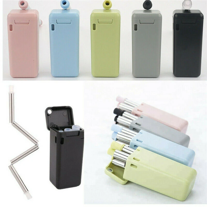 

23cm Collapsible Drinking Straw Travel Foldable Reusable Straw With Keychain Outdoor Household Home Kitchen Bar Accessories, N/a