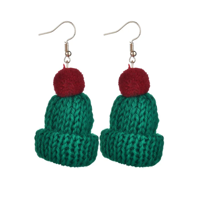 

Autumn Winter Wool Christmas Hat Pendant Earrings For Girls, Red green