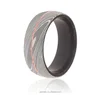 Gentdes Jewelry Customized Damascus Steel Ring with Copper Grove and Ebony Wood Sleeve