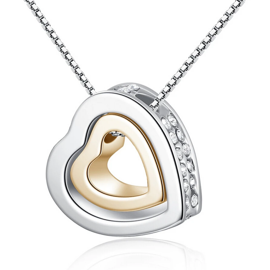 

Wholesale Double heart necklace Crystal Heart Pendant Necklace Free shipping, N/a