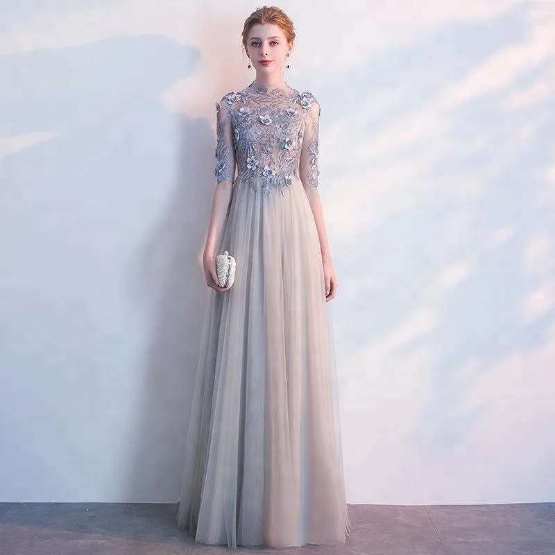 

High Quality Embroidery Women Formal Gown Evening Dress 2018, Gray