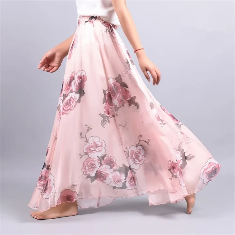 

Women Elegant Long Skirt Summer Harajuku Vintage Saia Beach Chiffon High Waist Tutu Casual Vestidos