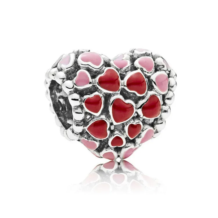 2018 New arrival red pink love charm 925 sterling silver heart charm with high quality