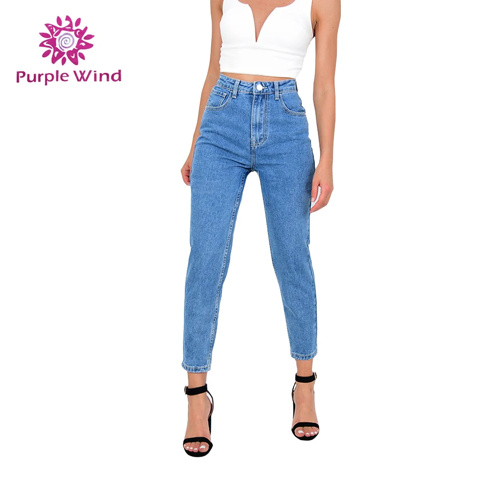 
2020 light blue vintage washed INS hot sale high waist womens mom jeans 