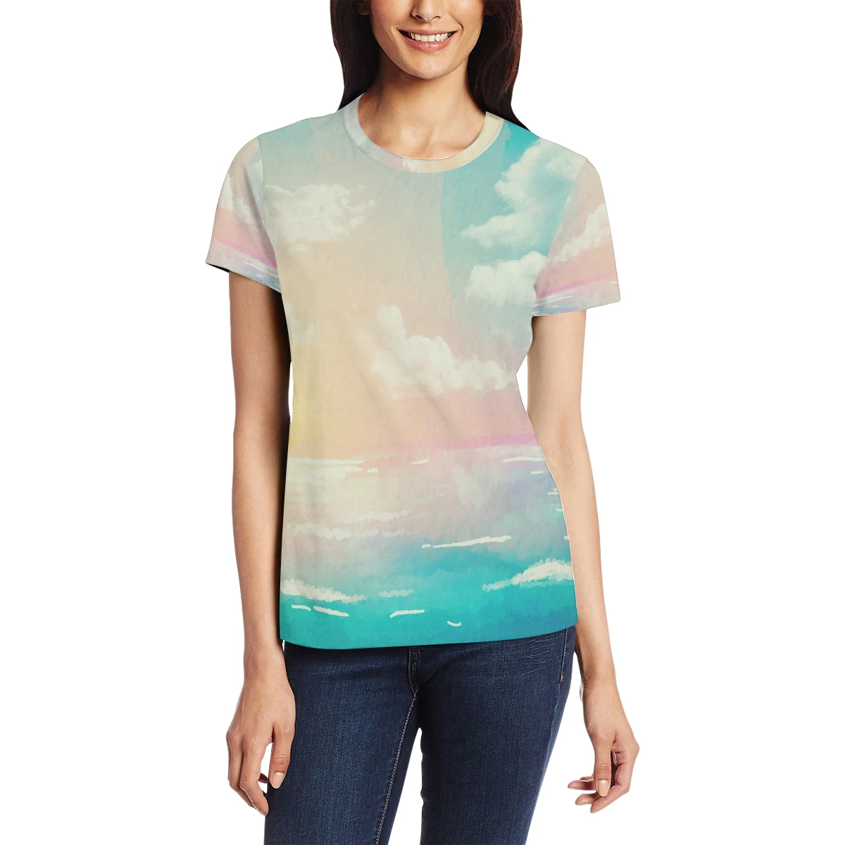 

Summer Custom O-Neck T-shirt Printing for Women Custom Printed Tee Shirts