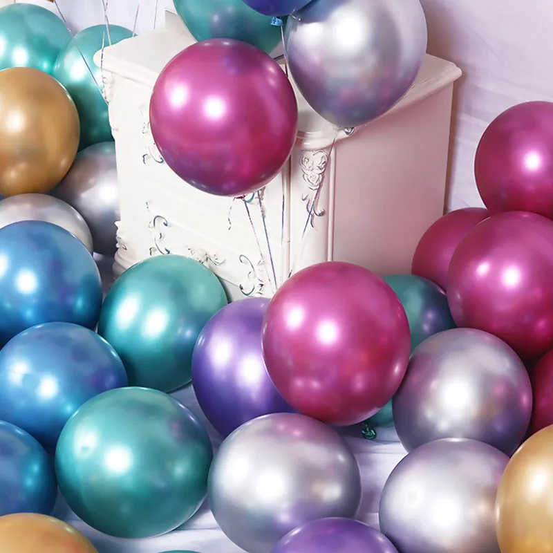 
10/12inch customize OEM Glossy Metal Pearl Latex Balloons Thick Chrome Metallic Colors Inflatable Balls Birthday Party Decor 
