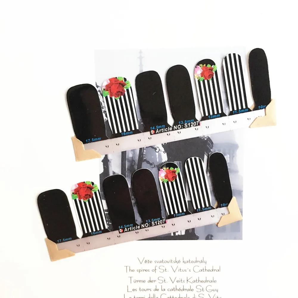 Gorgeous Royal Rose Style Nail Arts Stickers 14 pcs set Full Tape Patch Waterproof Foils Decals