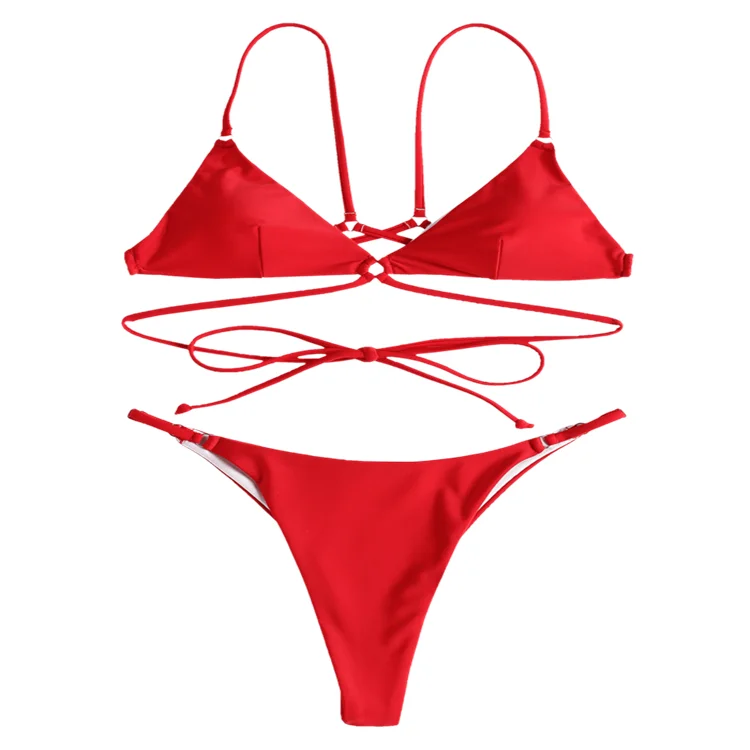 Fashion Red Bandages Top And Bottoms Low Waist Sexy Bikini For Mature ...