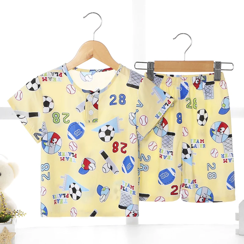 

2021 New Arrival Summer Fashion Polyester O-Neck Breathable Children Boutique Print Kids Boys Toddler Clothing Sets, Yellow summer toddler children clothing set