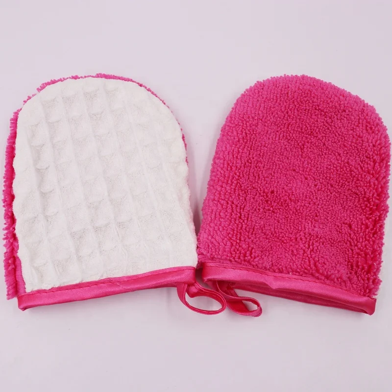 

Microfiber Facial Cleansing Gloves Reusable Makeup Remover Exfoliating Gloves, Rose red