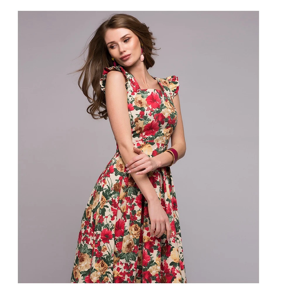 

Women printing party dress 2019 Popular sleeveless square collar sexy long Women Elegant spring summer dress, N/a