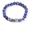 Natural 8MM Sodalite Semi Precious stone Bracelets 23SB1043-8MM Buddhism Prayer Wheel hand-painted Alloy Buddhist Head Bangle
