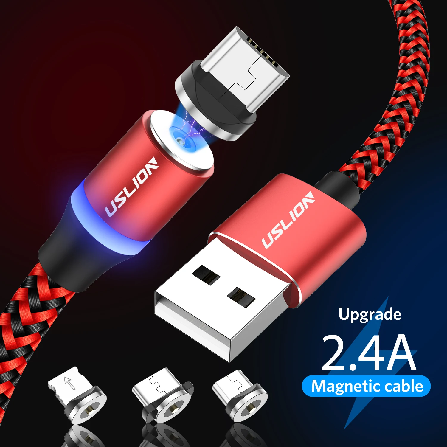 

USLION 2M(6.6FT) 3 in 1 Magnetic USB Cable for Android Magnetic Charging USB for Samsung LED Data Cable for Huawei