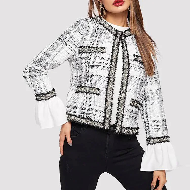 

Garment Factory 2019 newest design luxury style wholesale woman's winter coat tweed jacket, As the picture shows