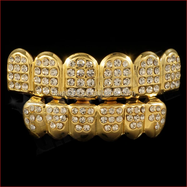

14K Gold Teeth GRILLZ Top Bottom ICED OUT CZ Tooth Caps Grill Hip Hop Bling TG017-G1, Silver;gold;hematite;rose gold and so on.