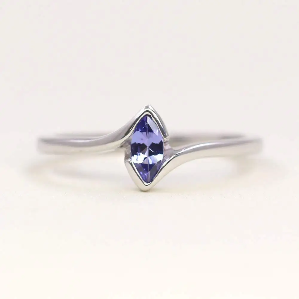 December Birthstone Ring 11 6MM Brushed Finish Comfort Fit Classic Dome White Wedding Band 0.07ct Tanzanite Titanium Ring