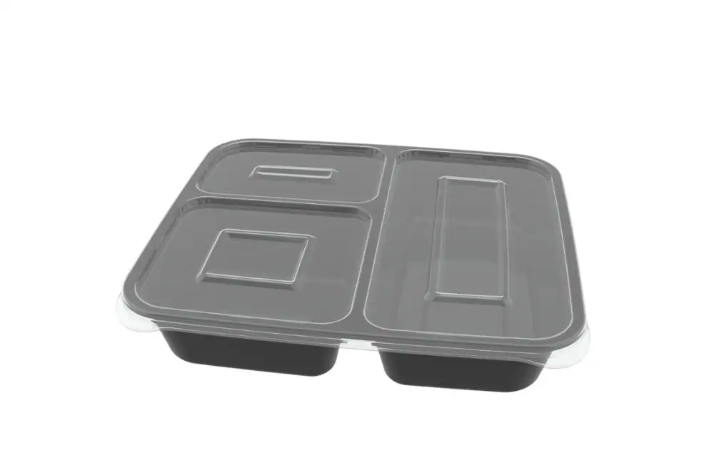 HAIXIN 1.4L Plastic 3-Compartment Lunch Box Disposal Bento Box Leakproof With Lid Food Container