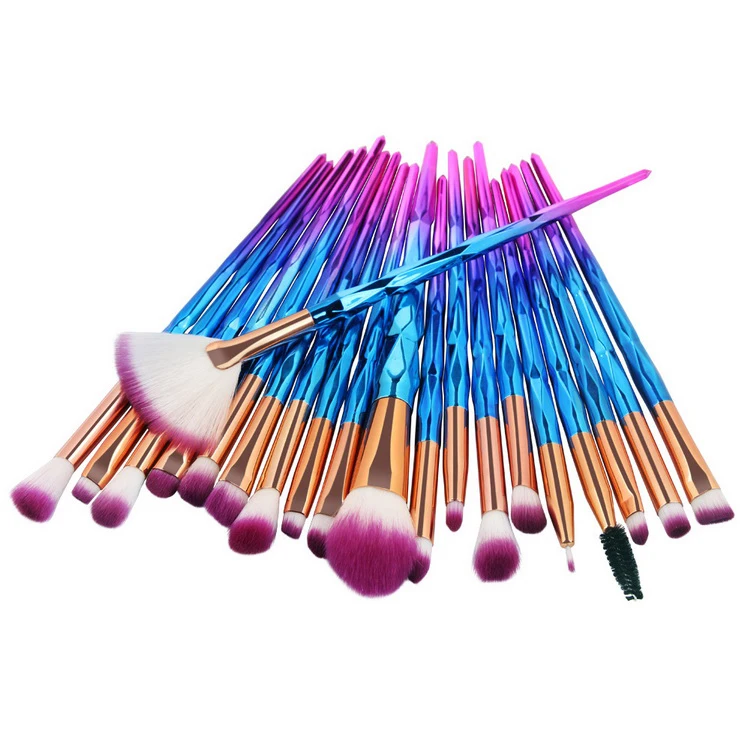 

20pcs Makeup Brushes Set Crystal Rainbow Diamond Handle Synthetic Hair Private Label Makeup Brushes Kit, As pics