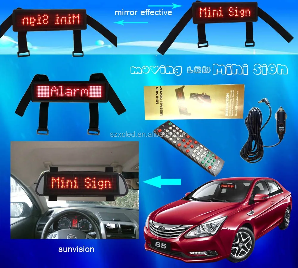 12V car LED sign Nylon straps mounted car sun visors LED Mini car message display screen