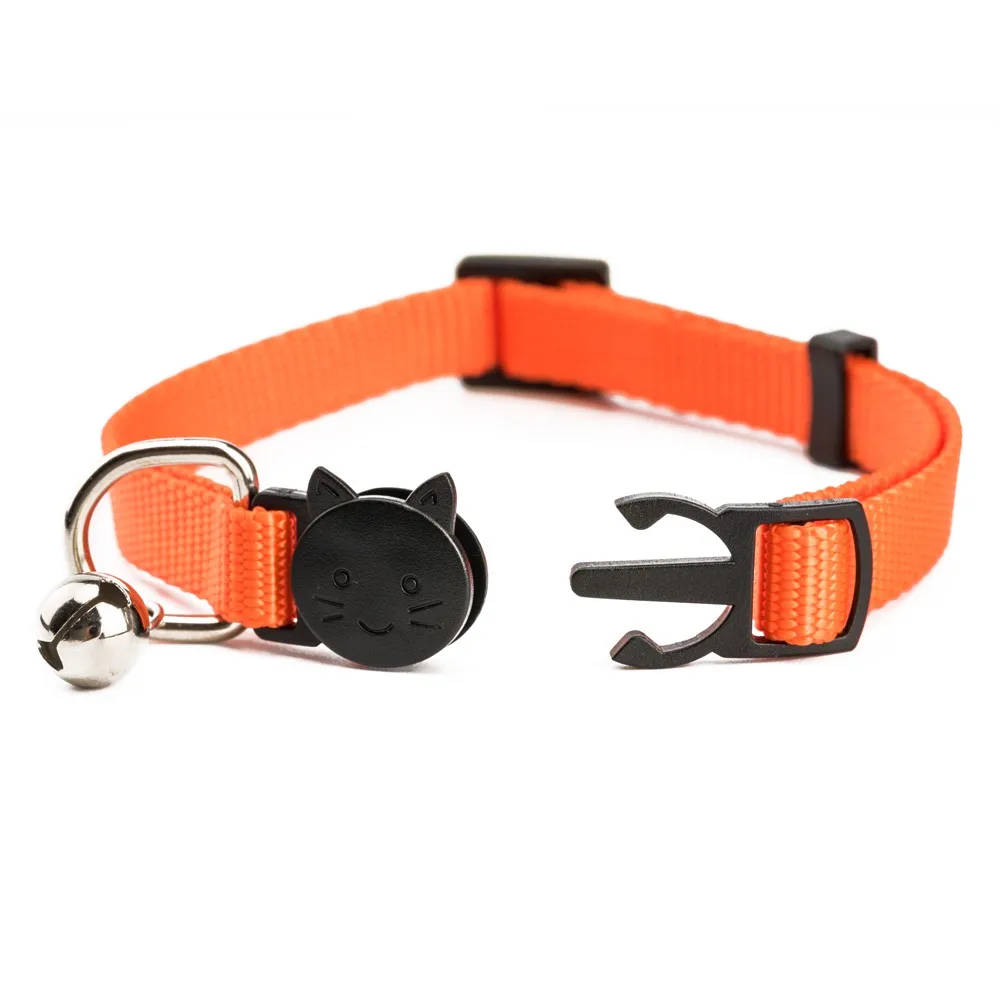 Factory Wholesale Simple Solid Nylon Cat Collar With Bell & Quick