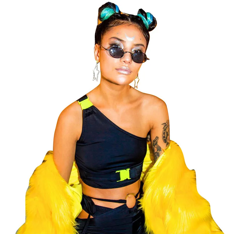 

New arrival Women's single shoulder strap bag neon buckle short top female vest
