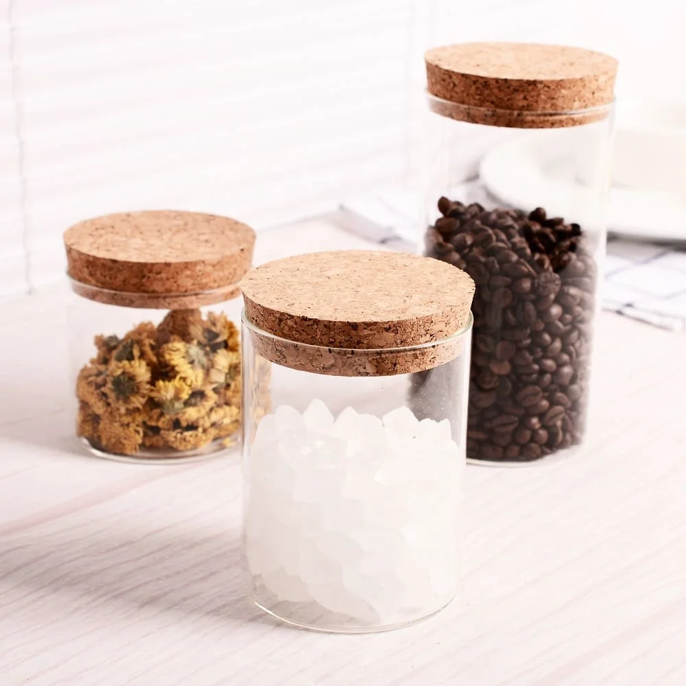 Supply All Sizes Clear Storage Round Glass Jar With Cork Lid