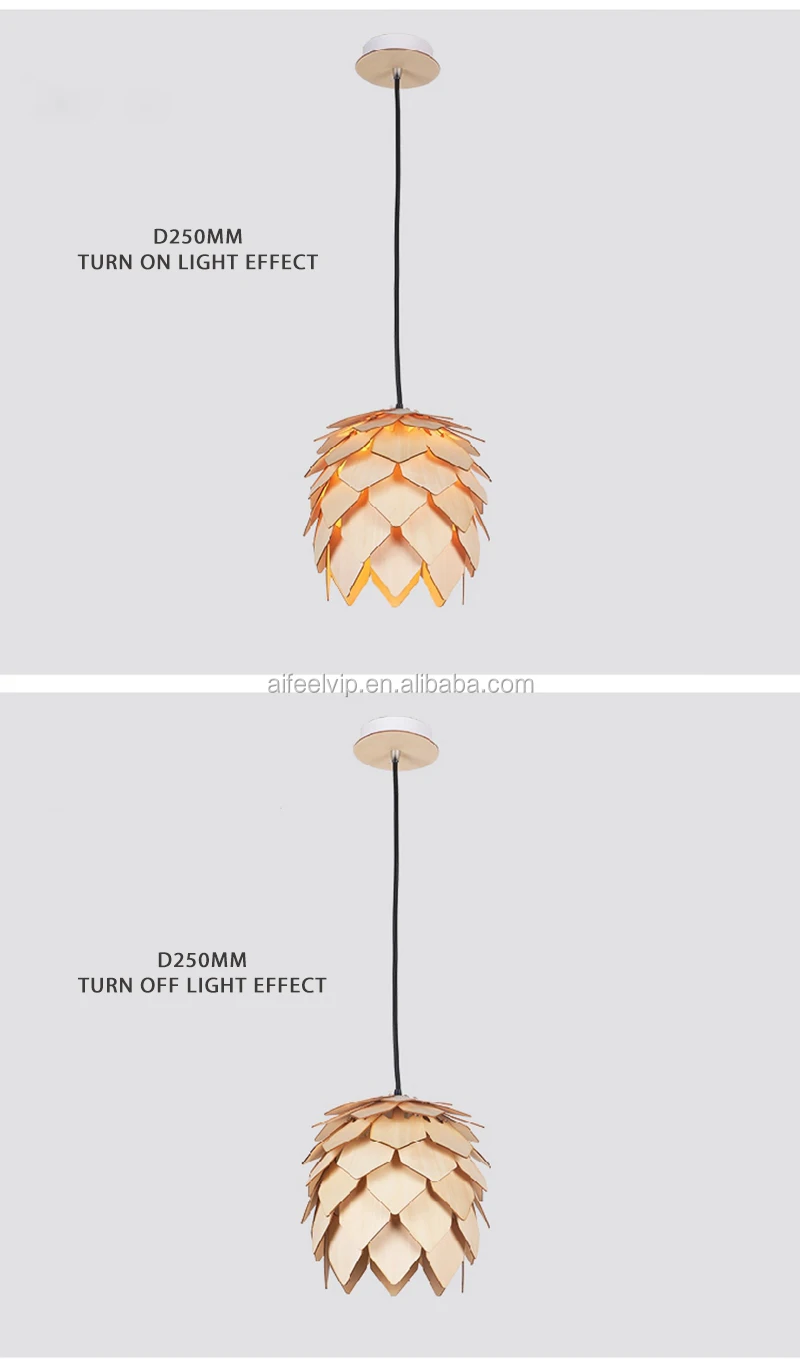 Home decorative pine cone shape nature timber pendant light for living room or dining room